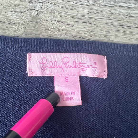 Lilly Pulitzer Clare Sweater 3/4 Ruffle Sleeves Navy Size Small - Picture 6 of 6